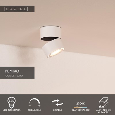 Lucide YUMIKO - Foco de techo - Ø 7,8 cm - LED Regul. - 1x10W 2700K - Blanco